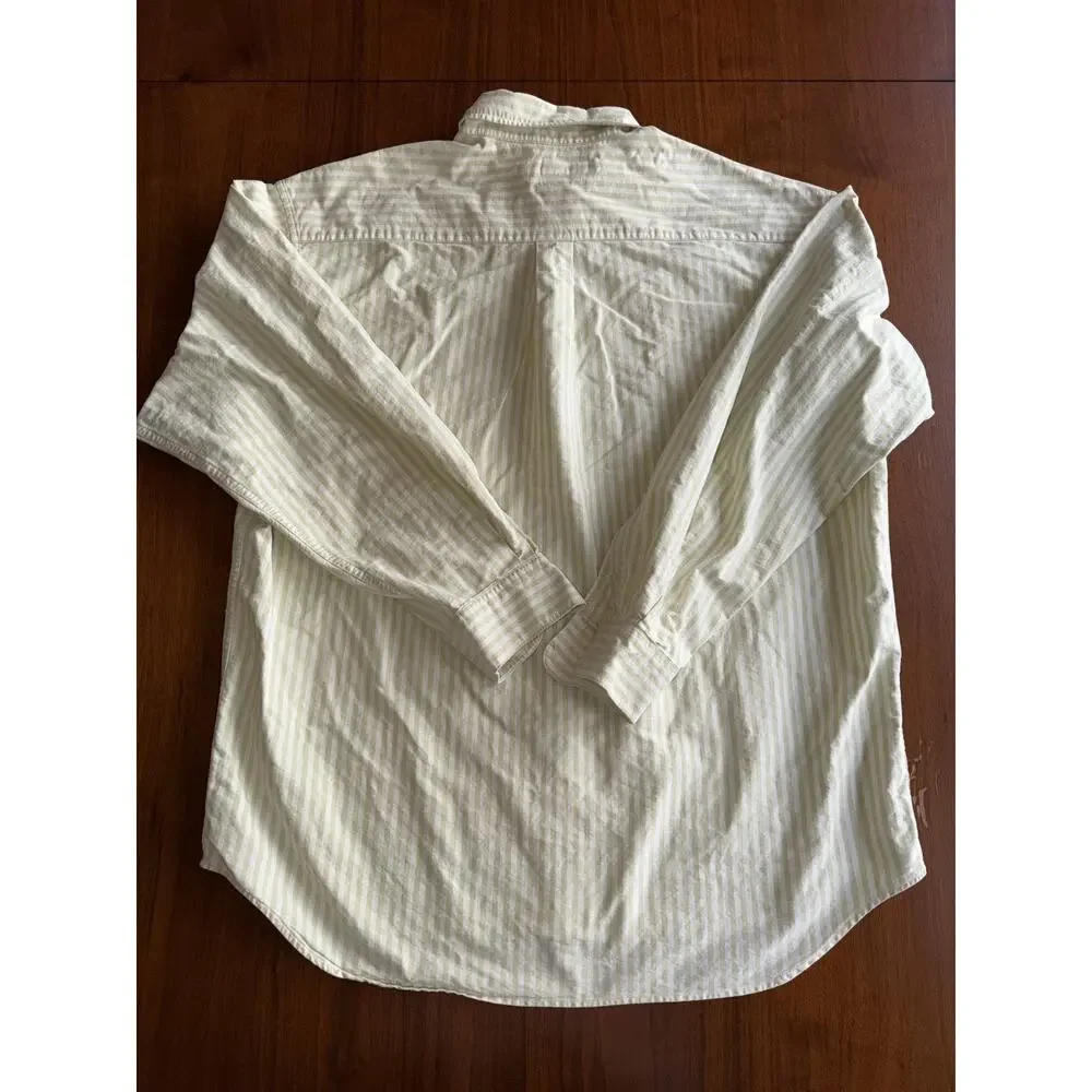 Banana Republic Men's 90s Green Striped Oxford Button Down - Size L